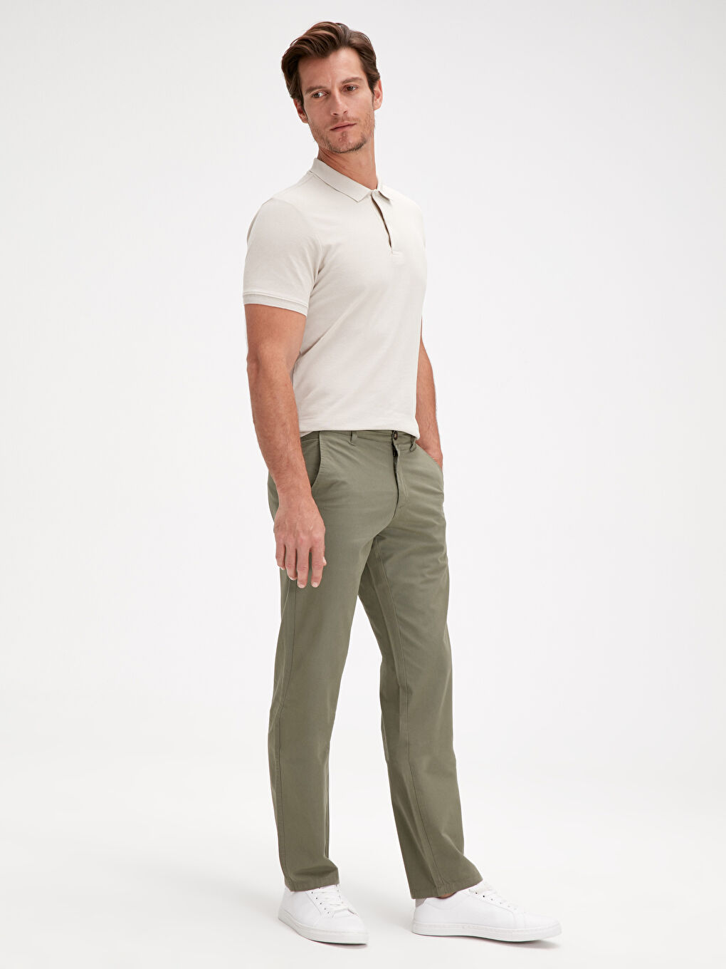 Haki Normal Kalıp Erkek Chino Pantolon-1