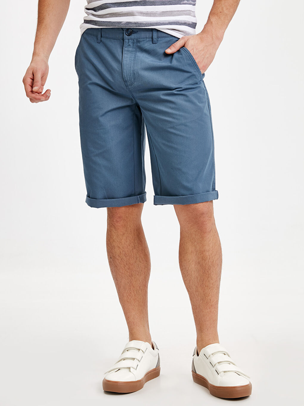 İndigo Standart Kalıp Bermuda Erkek Şort-1