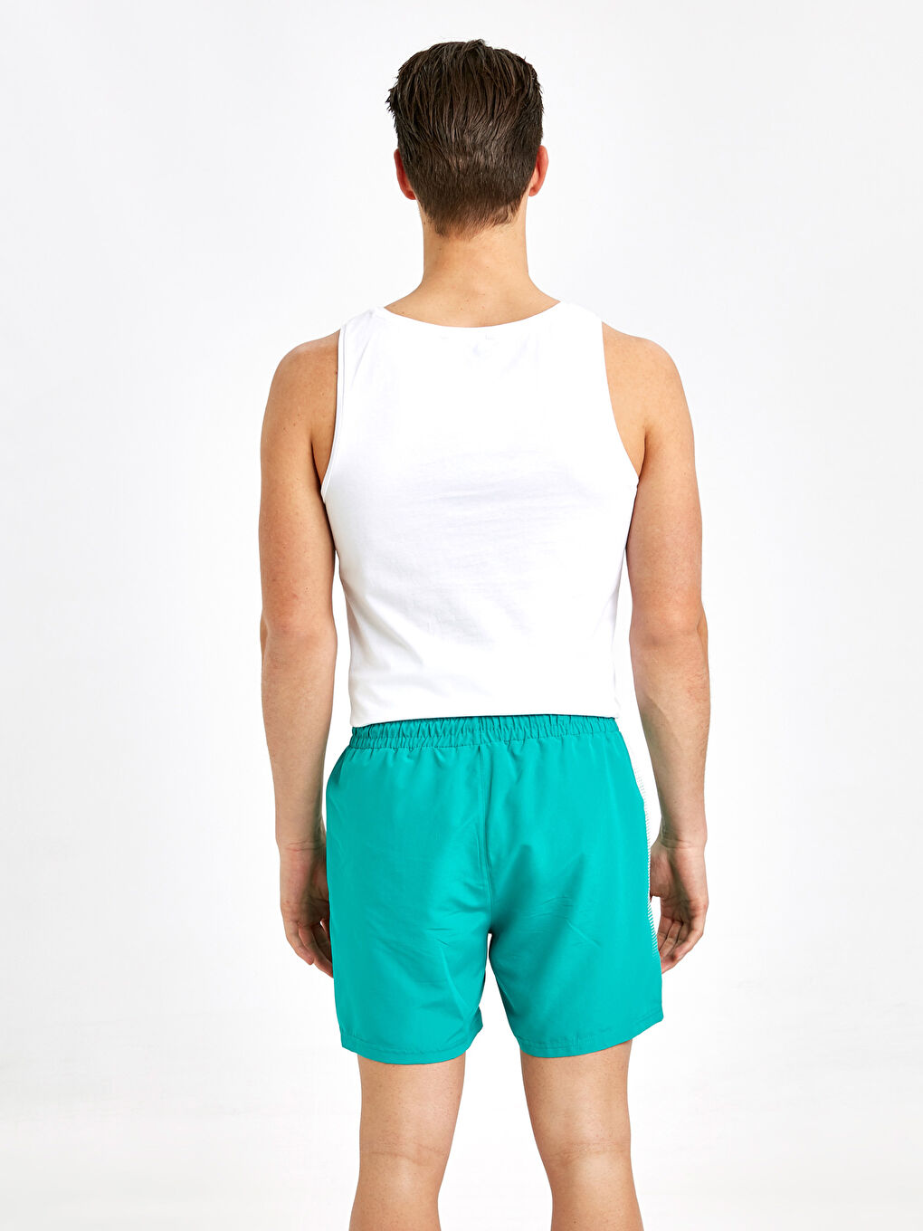 Turkuaz Diz Hizası Baskılı Deniz Şort-2