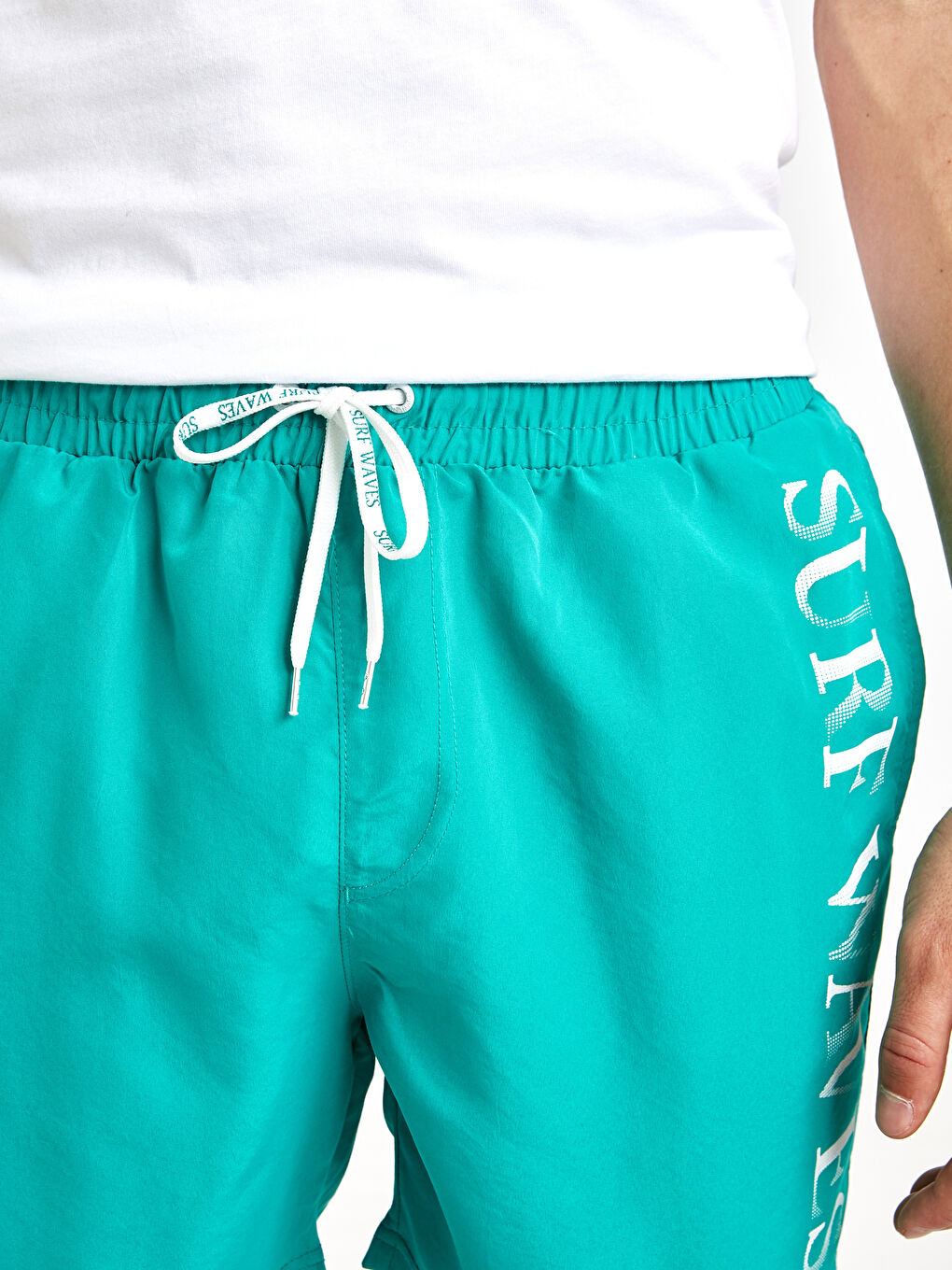 Turkuaz Diz Hizası Baskılı Deniz Şort-3