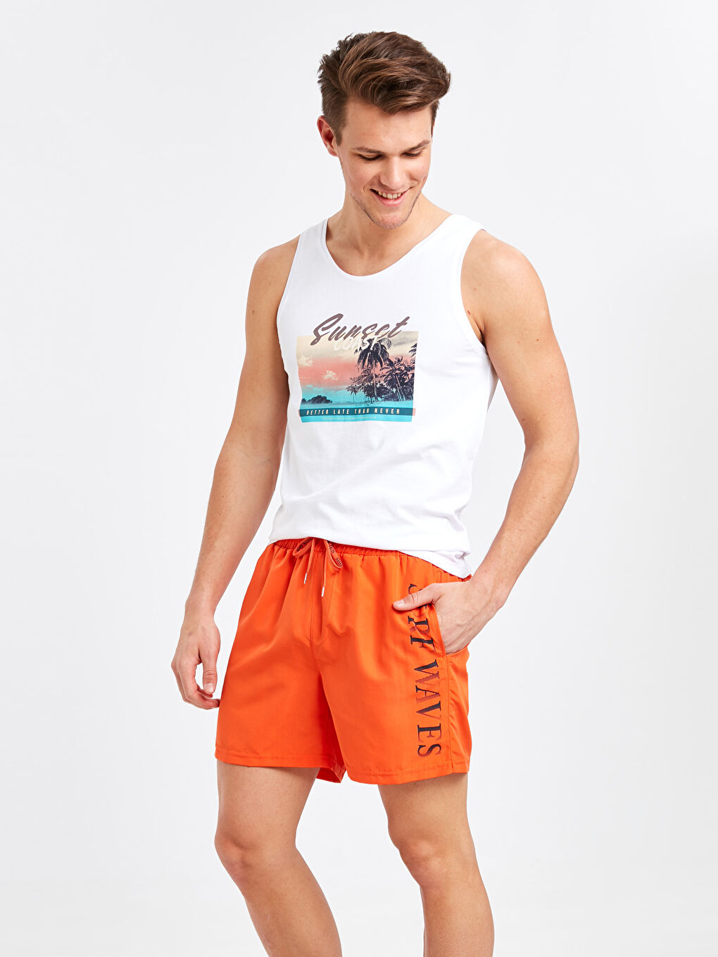 Knee-Length Printed Swim Trunk