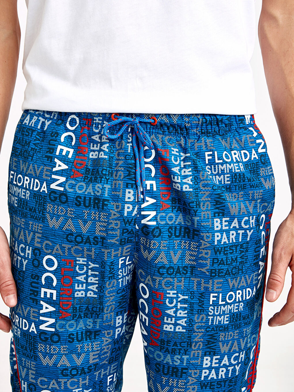 Mavi Diz Hizası Baskılı Deniz Şort-3