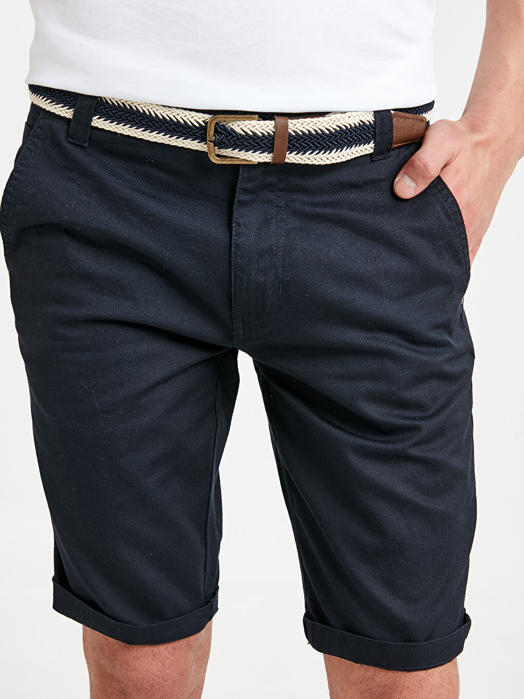 Lacivert Dar Kalıp Erkek Şort-3