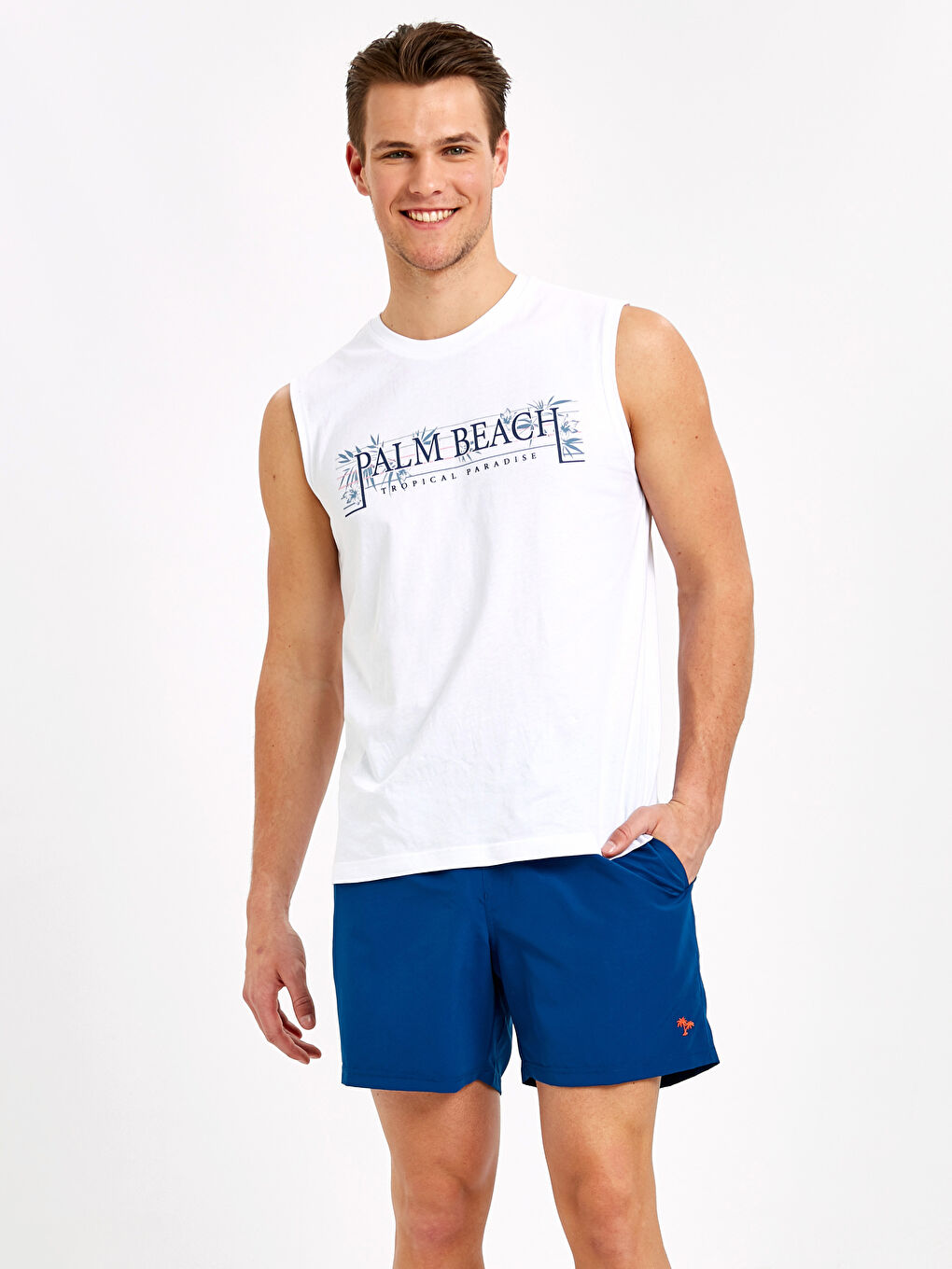 Mavi Kısa Boy Basic Deniz Şortu-4