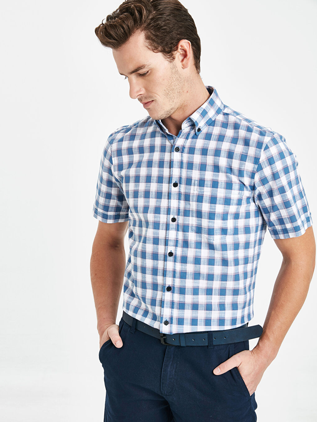 İndigo Ekoseli Gömlek