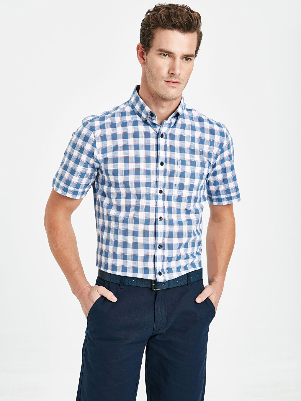 İndigo Ekoseli Gömlek-1