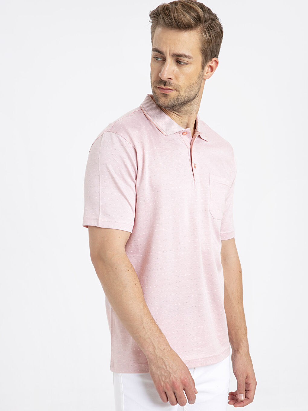 Ерлерге арналған поло жағалы қысқа жең трикотаж футболка-1