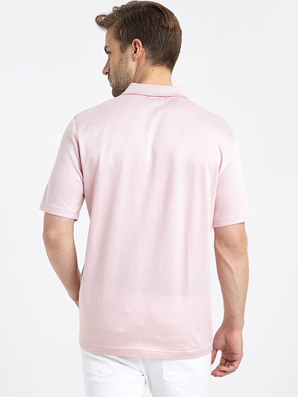 Ерлерге арналған поло жағалы қысқа жең трикотаж футболка-2