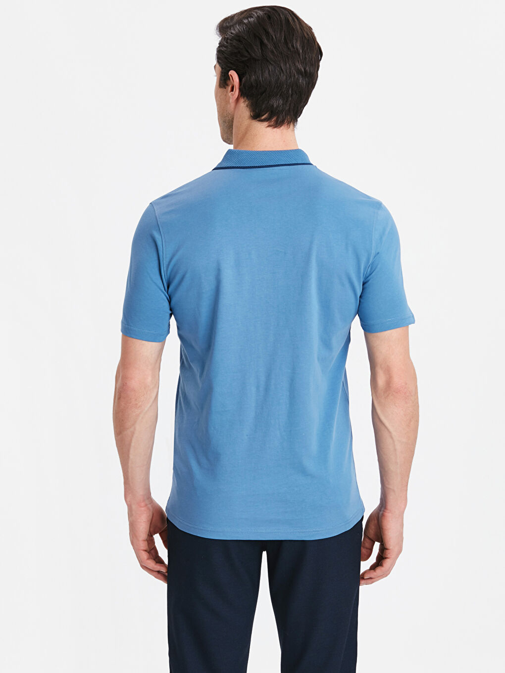 Mavi Polo Yaka Kısa Kollu Pamuklu Basic Tişört-1
