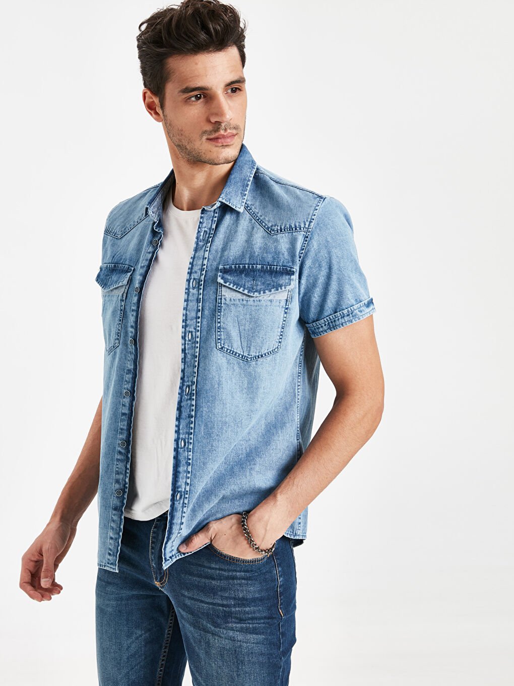 İndigo Slim Fit Erkek Jean Gömlek