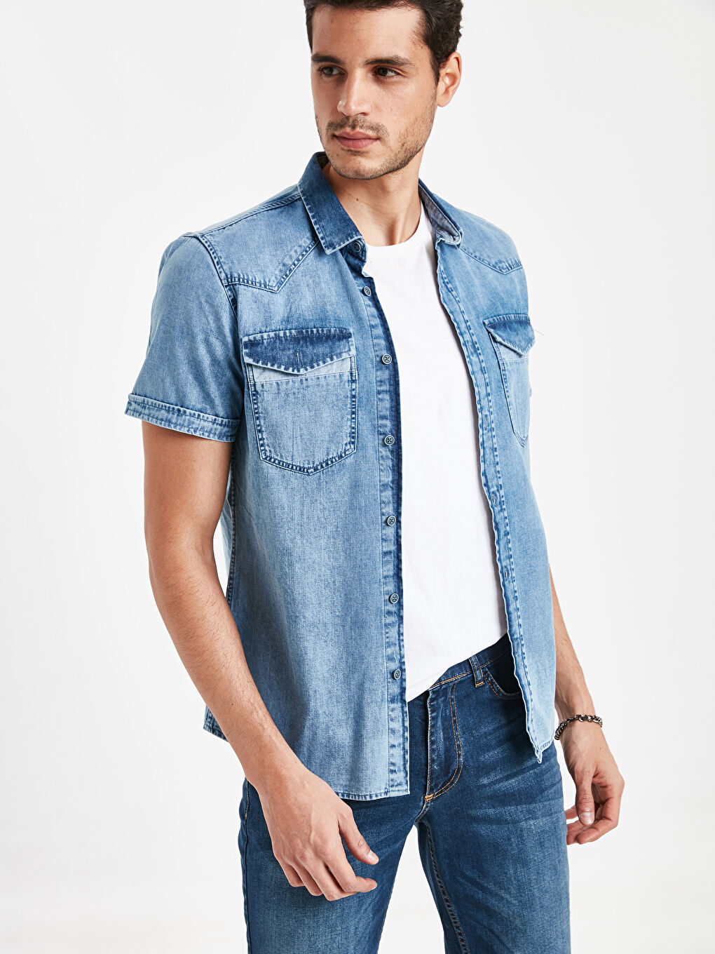 İndigo Slim Fit Erkek Jean Gömlek-1