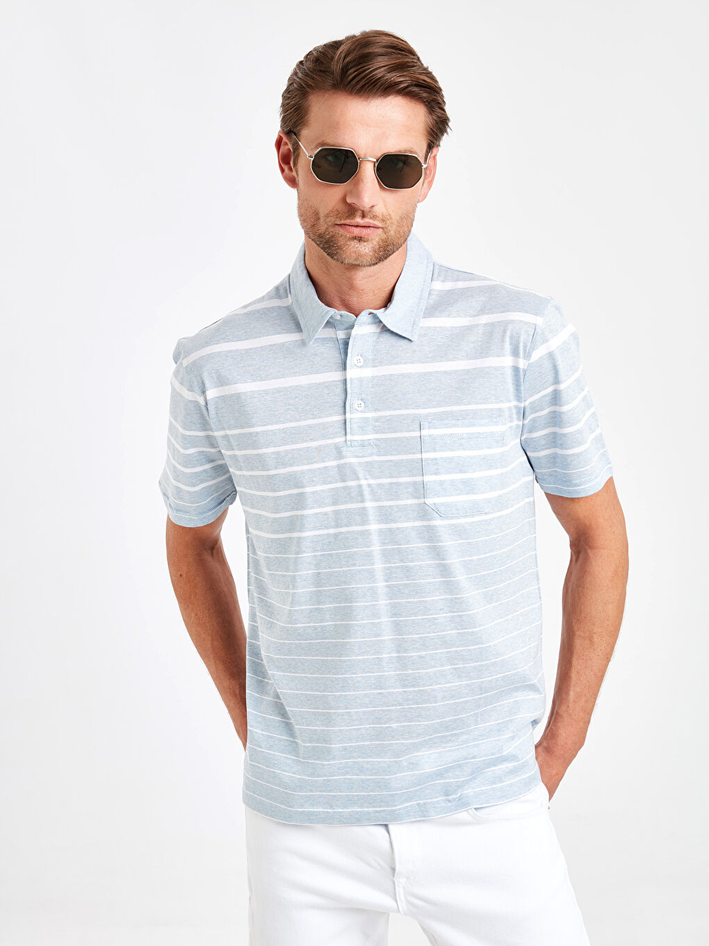 Açık Mavi Melanj Tişört-1