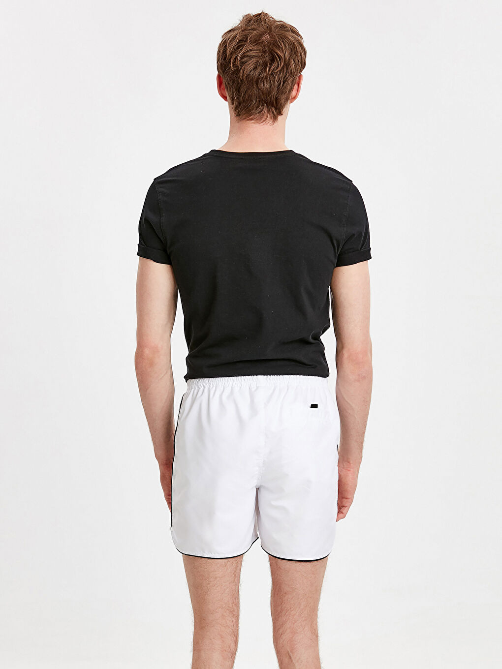 Beyaz Kısa Boy Baskılı Deniz Şortu-1