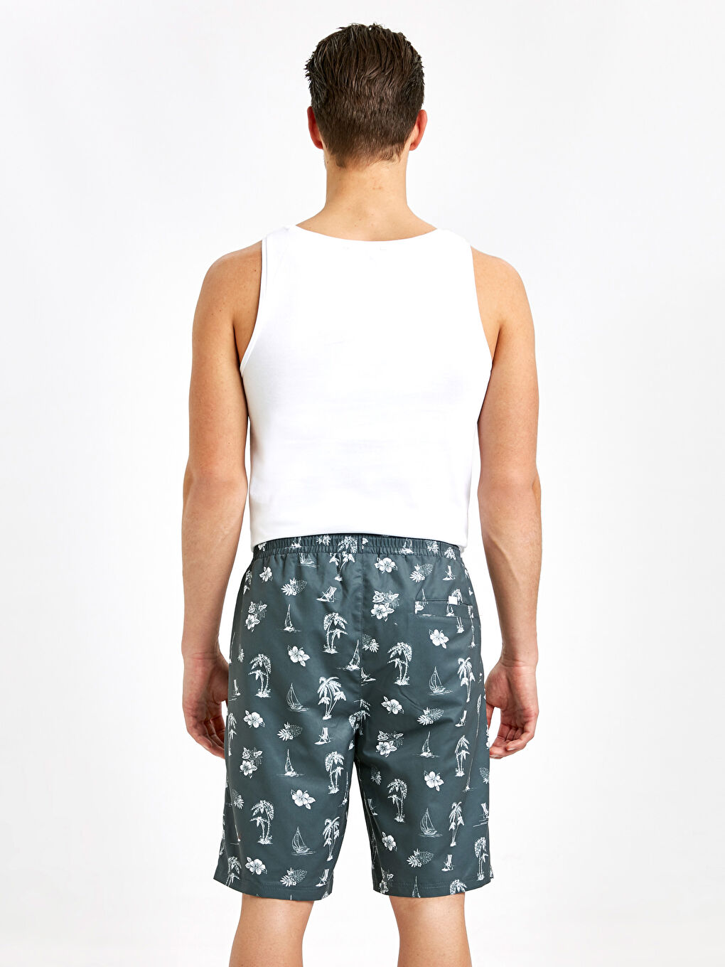 Antrasit Diz Hizası Baskılı Deniz Şort-2