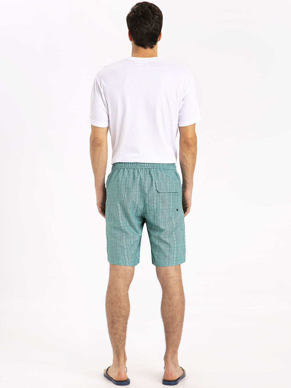 Yeşil Diz Üstü Boy Desenli Deniz Şortu-2