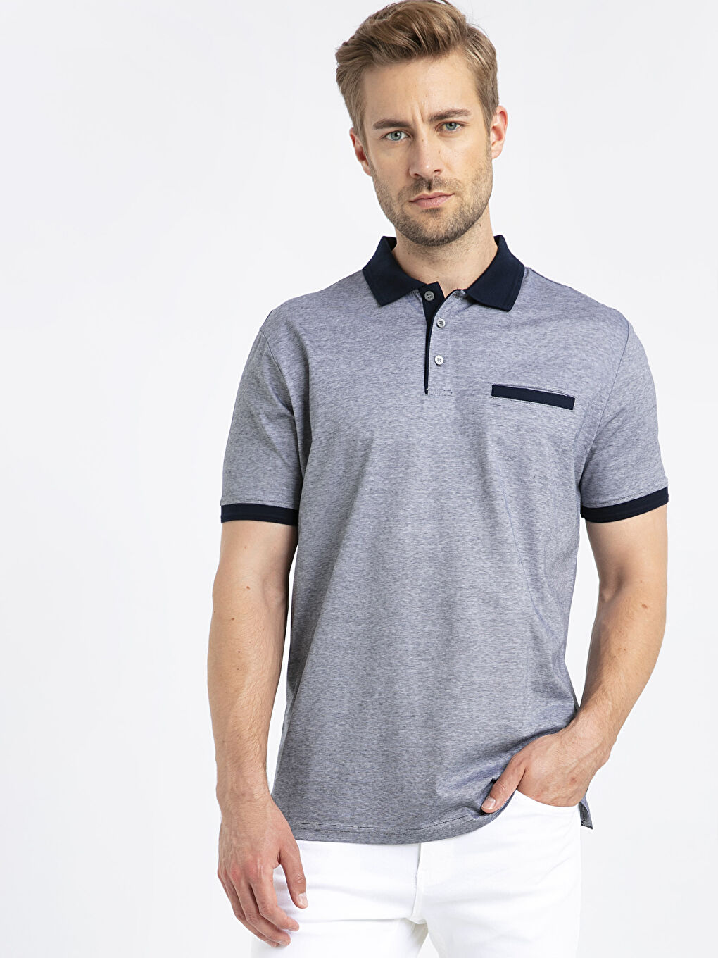 Mercerized Polo Neck Short Sleeve Men's T-Shirt