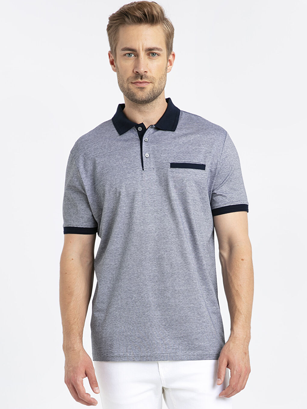 Mercerized Polo Neck Short Sleeve Men's T-Shirt-1