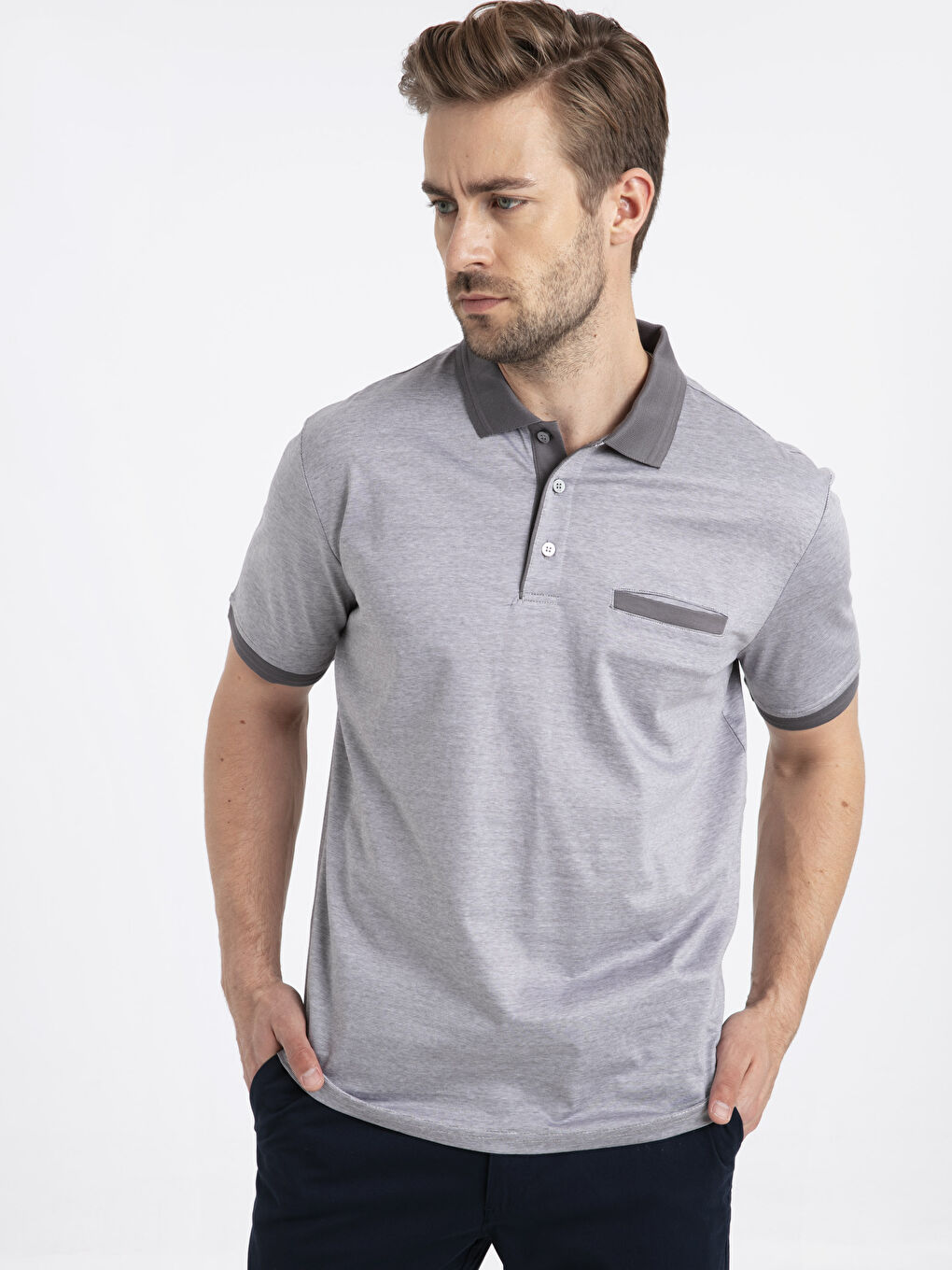 Antrasit Merserize Polo Yaka Kısa Kollu Erkek Tişört