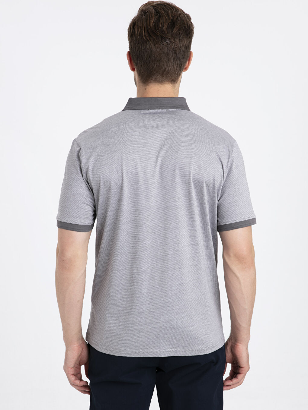 Antrasit Merserize Polo Yaka Kısa Kollu Erkek Tişört-2