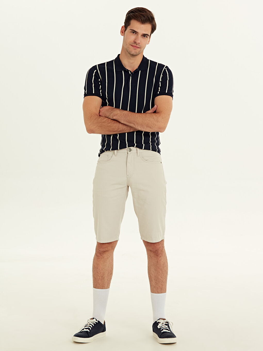 Bej Slim Fit Bermuda Gabardin Erkek Şort