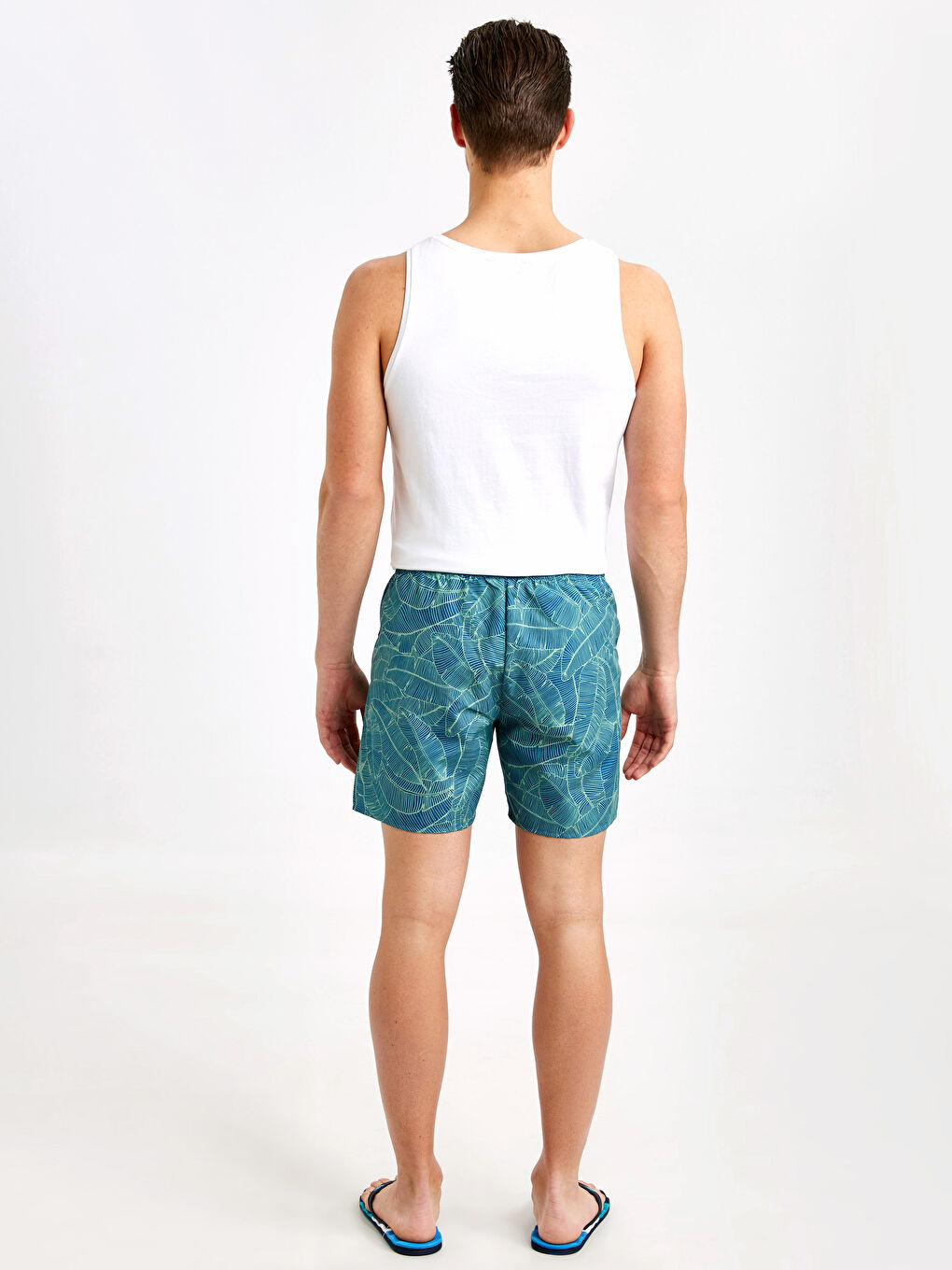 Yeşil Kısa Boy Baskılı Erkek Deniz Şortu-4