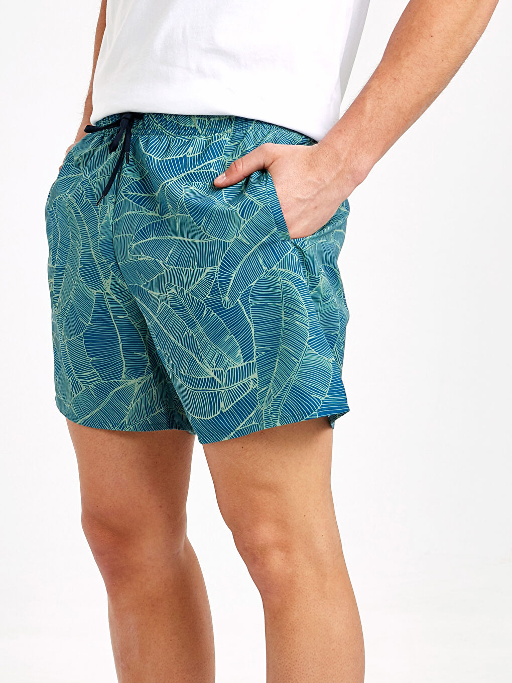 Yeşil Kısa Boy Baskılı Erkek Deniz Şortu-6