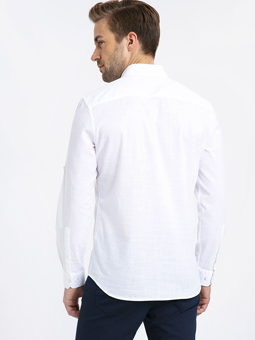 Slim Fit Long Sleeve Poplin Men's Shirt-1