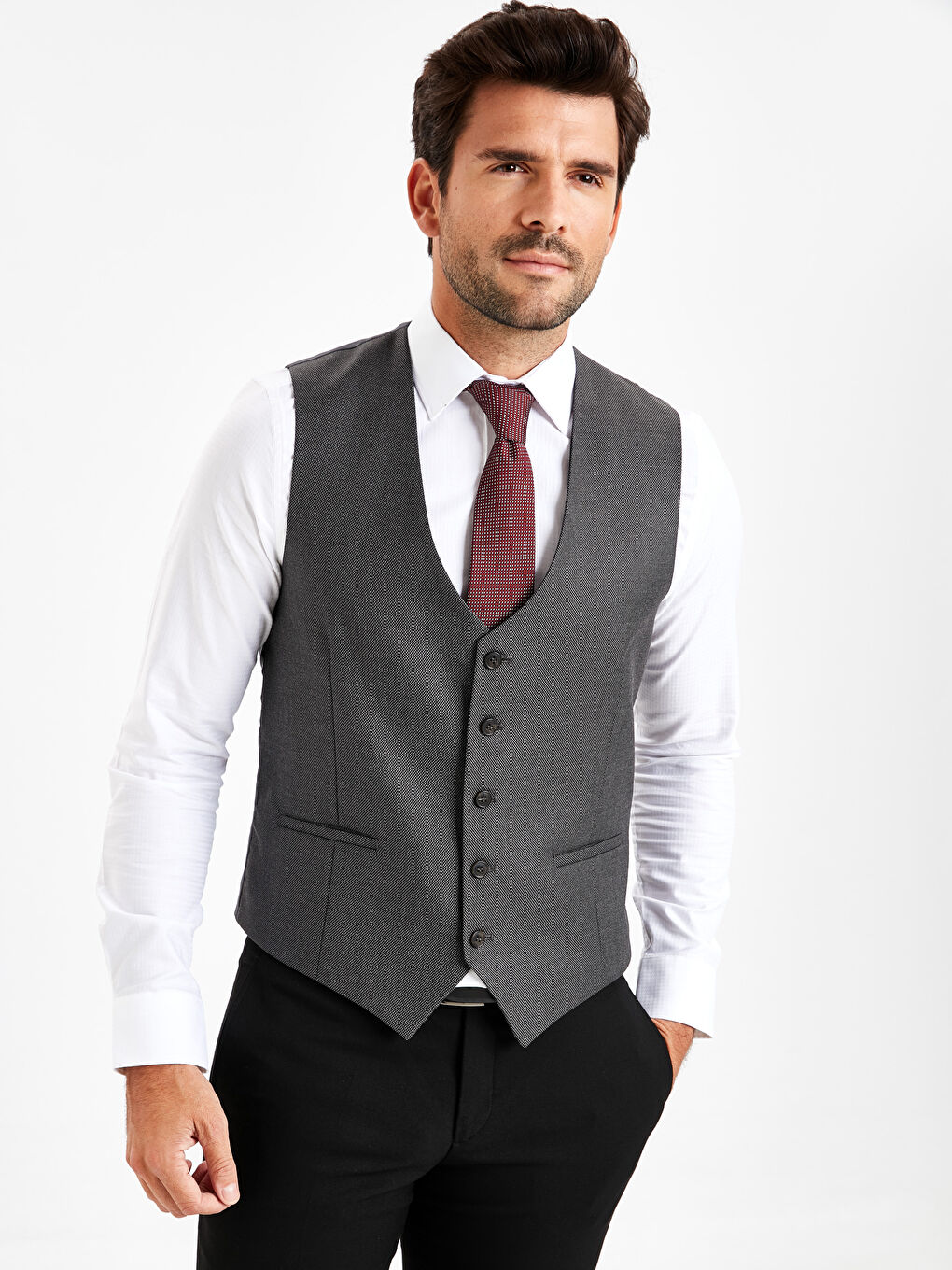 Gri Dar Kalıp İnce Erkek Yelek