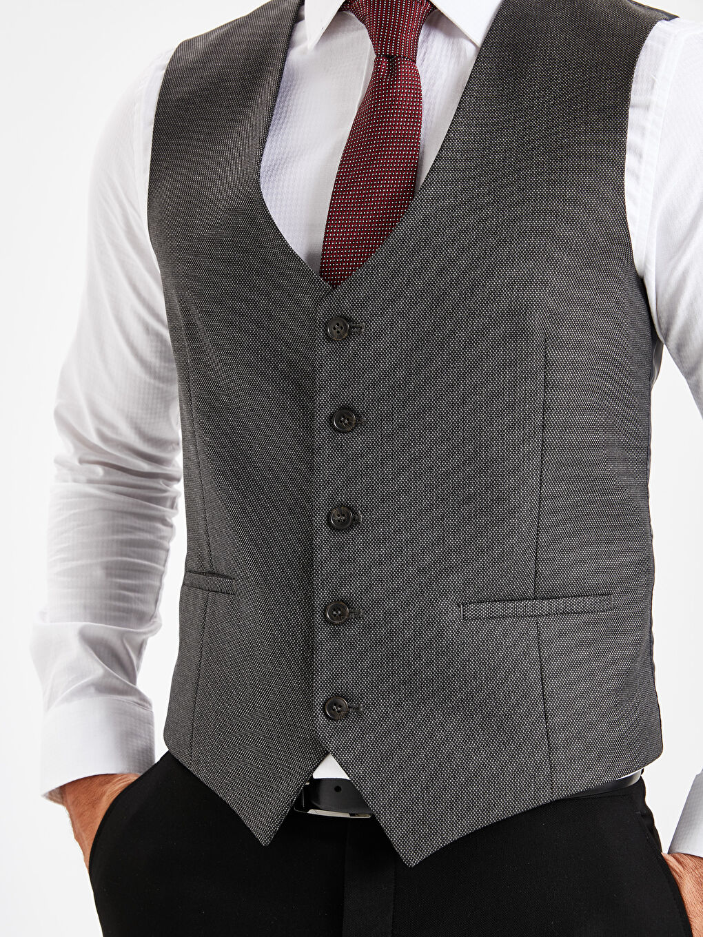 Gri Dar Kalıp İnce Erkek Yelek-2