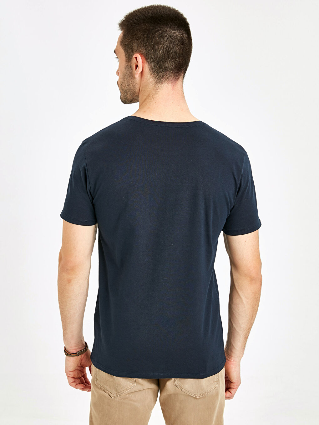 Lacivert Bisiklet Yaka Penye Erkek Tişört-2