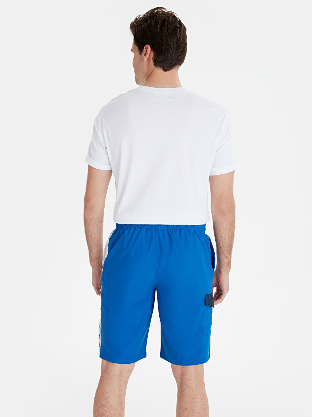 Lacivert Diz Hizası Boy Baskılı Deniz Şortu-1