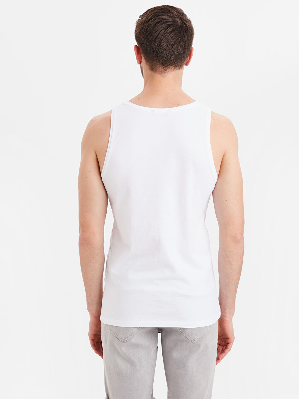 Beyaz Penye Erkek Kolsuz Tişört-1