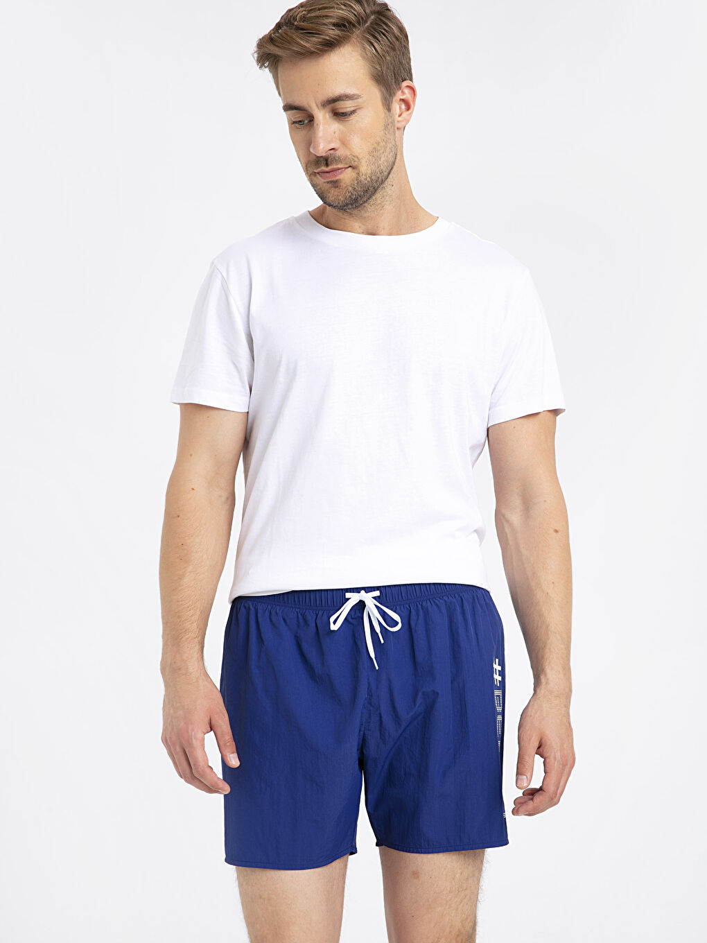 Mavi Diz Hizası Boy Deniz Şortu