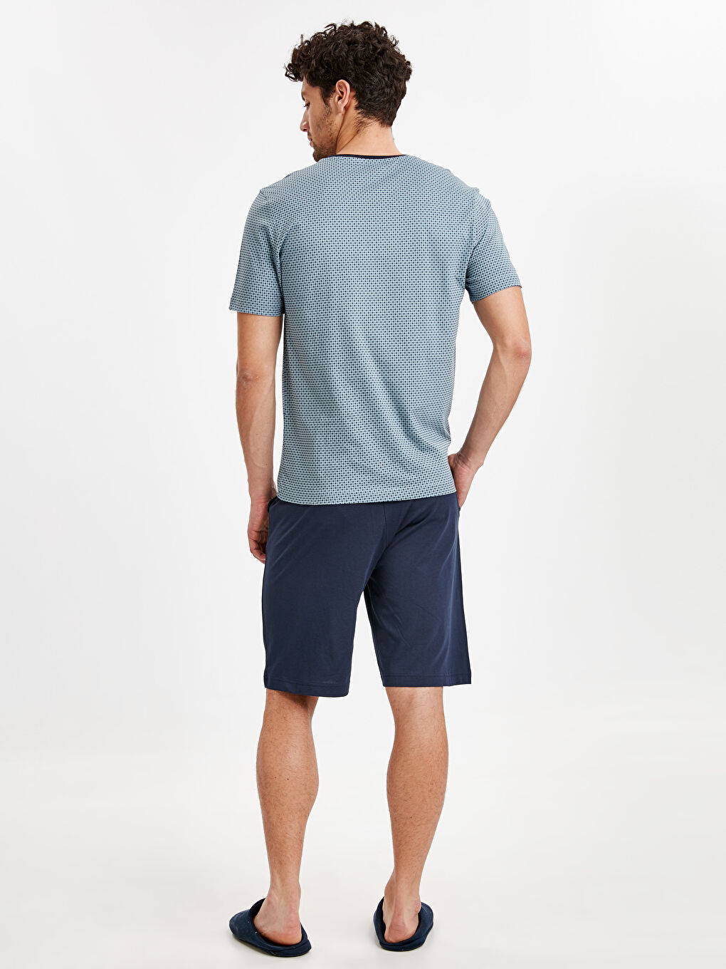 طقم بيجامة قصيرة أزرق فاتح رجال-1