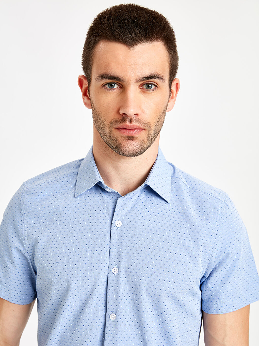 Mavi Slim Fit Kısa Kollu Erkek Gömlek-3