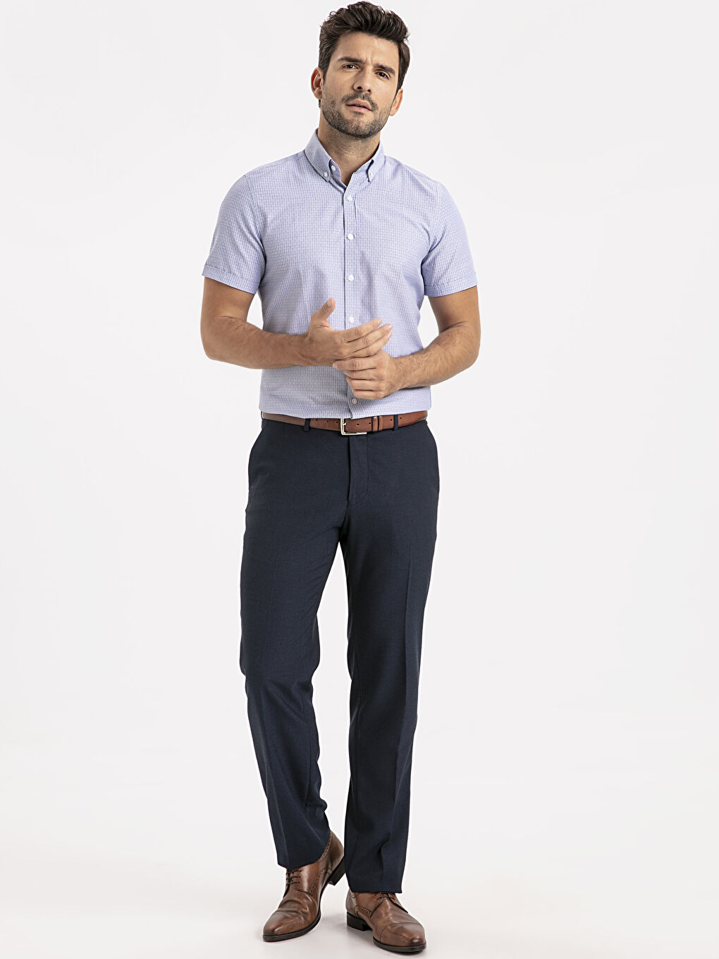 Mavi Slim Fit Kısa Kollu Erkek Gömlek-2