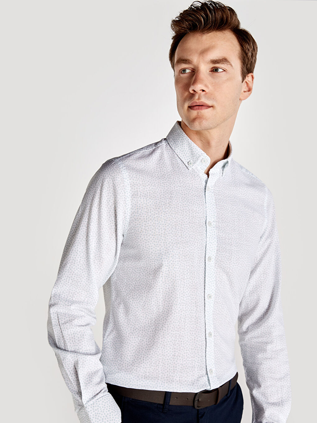 Beyaz Slim Fit Uzun Kollu Poplin Erkek Gömlek-1