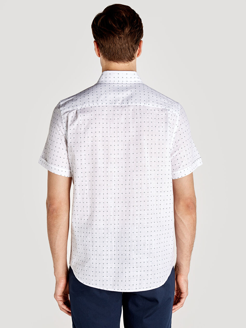 Beyaz Regular Fit Desenli Kısa Kollu Poplin Gömlek-1