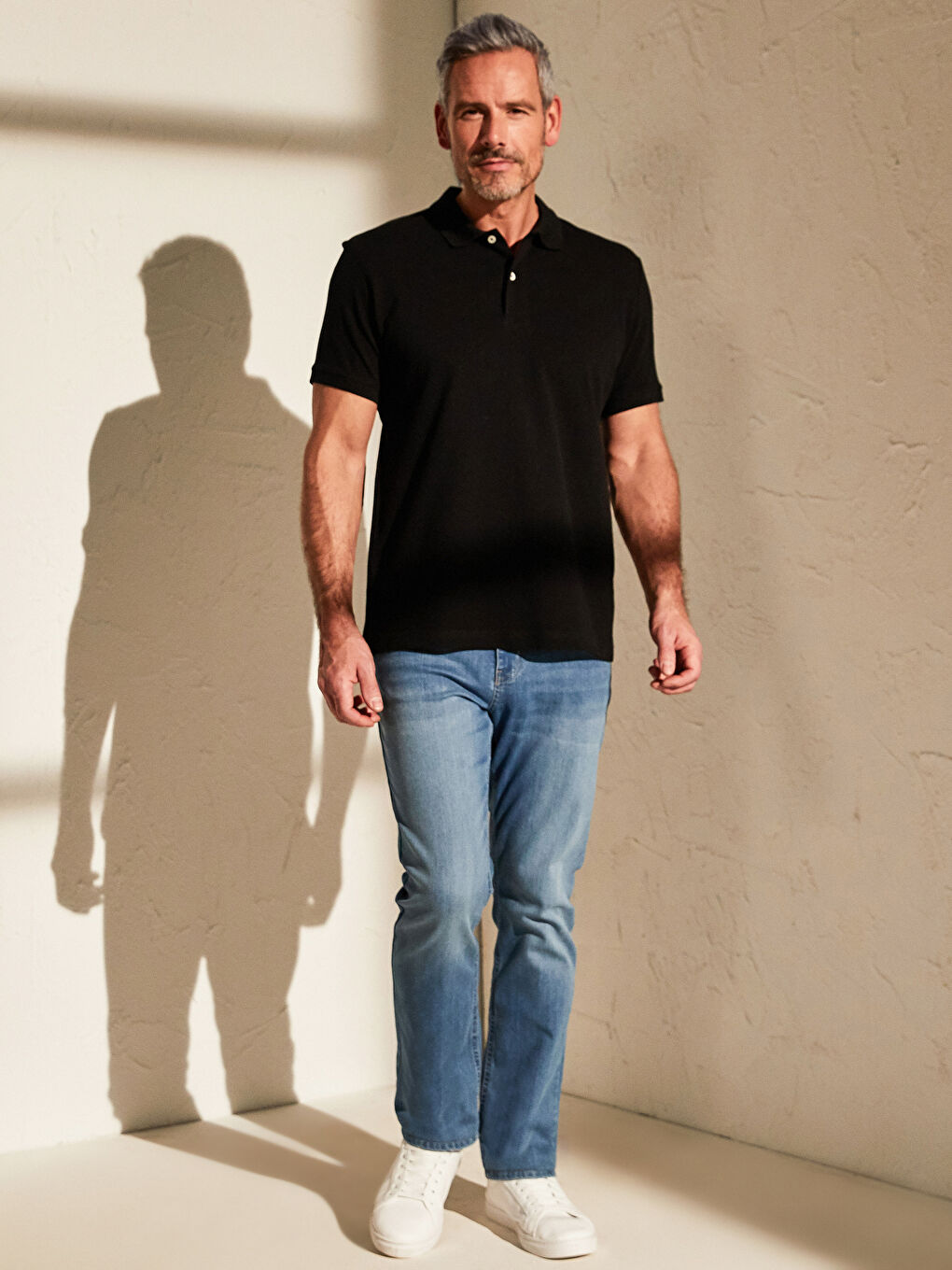 Siyah Polo Yaka Kısa Kollu Pike Erkek Tişört-3