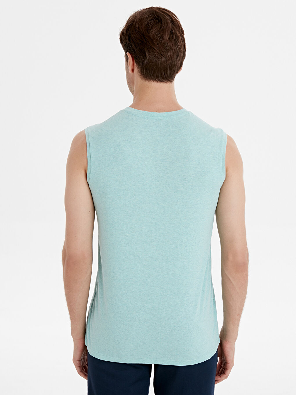 Yeşil Bisiklet Yaka Penye Erkek Kolsuz Tişört-2