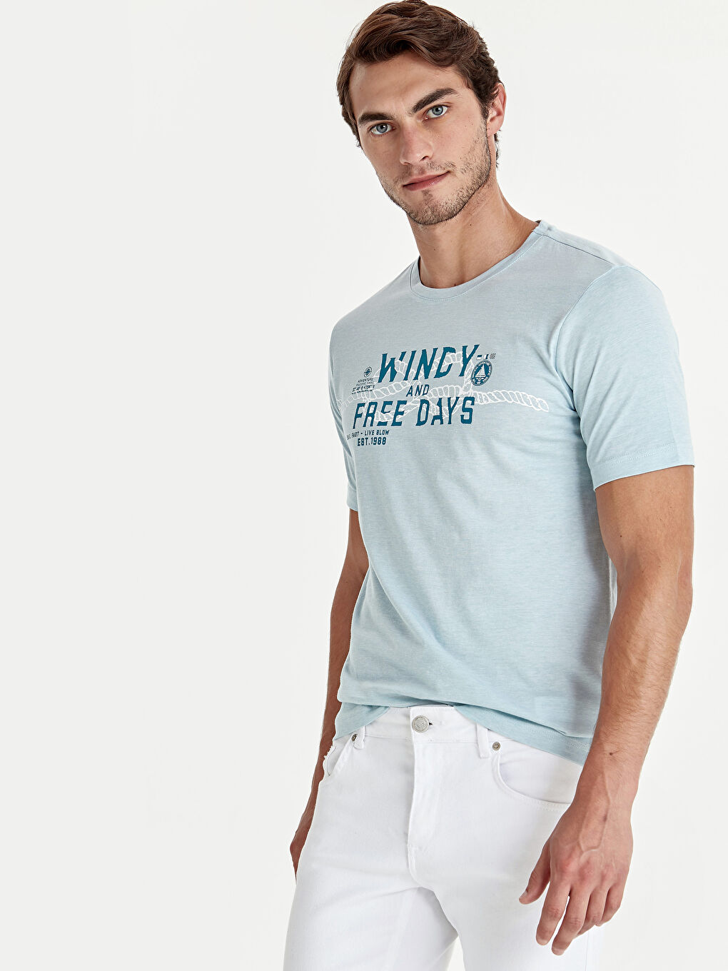 Mavi Bisiklet Yaka Kısa Kollu Erkek Tişört-1