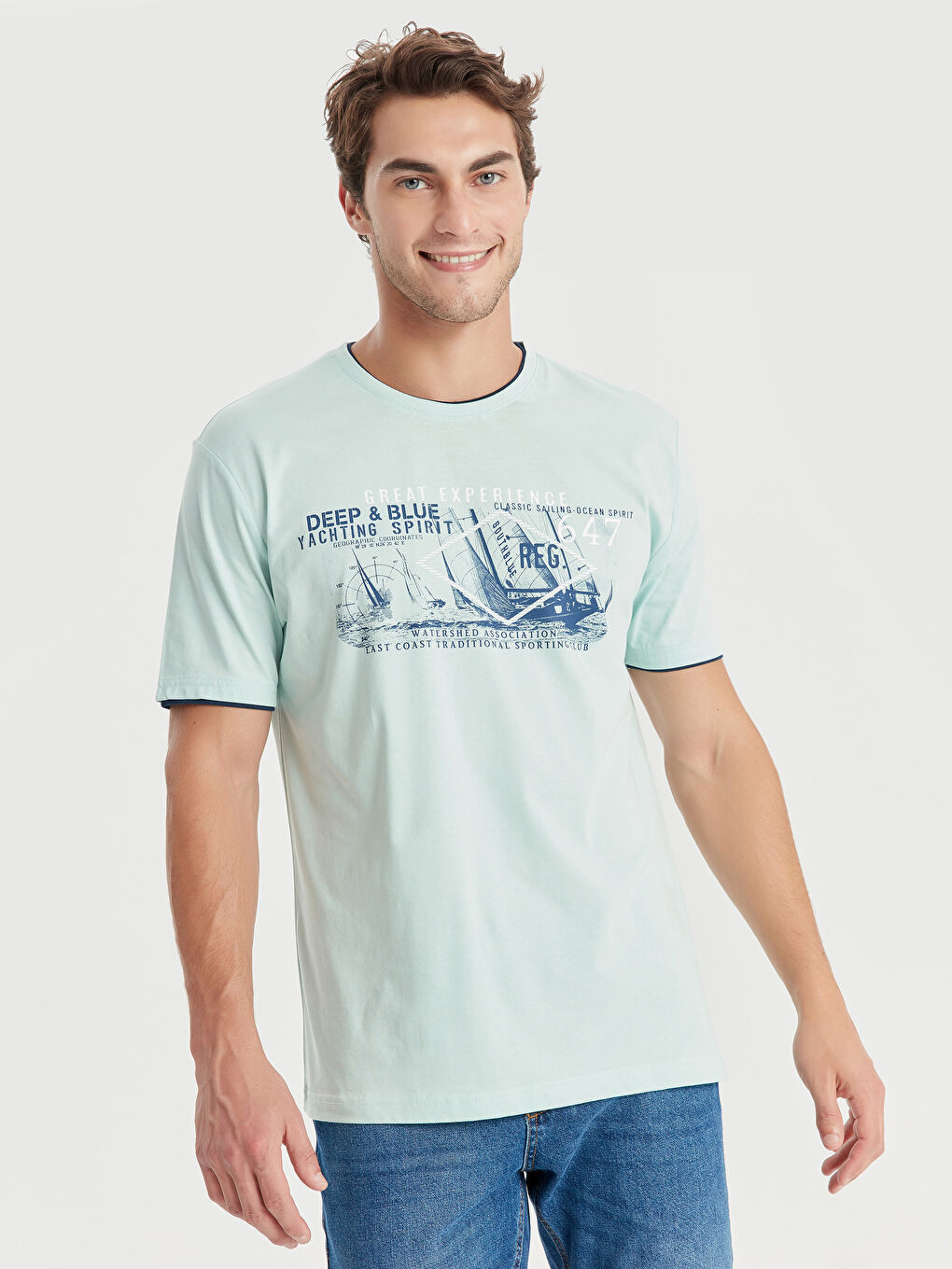 Yeşil Bisiklet Yaka Penye Erkek Tişört-1