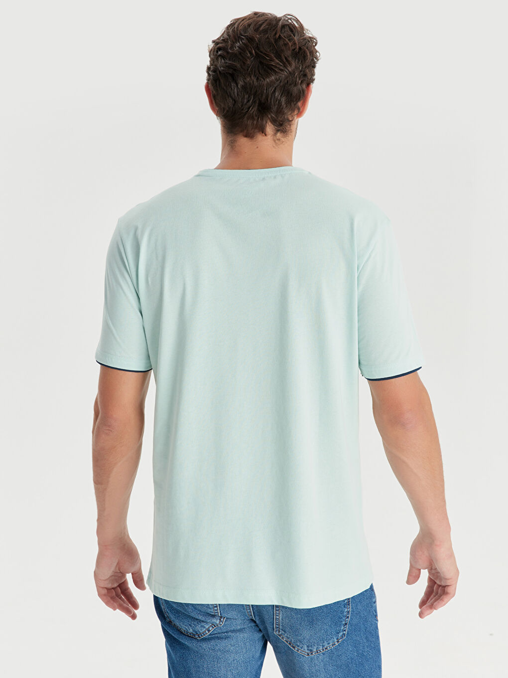 Yeşil Bisiklet Yaka Penye Erkek Tişört-2