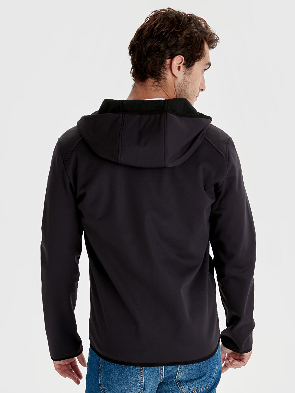 Siyah Regular Fit Kapüşonlu Erkek Yağmurluk-2