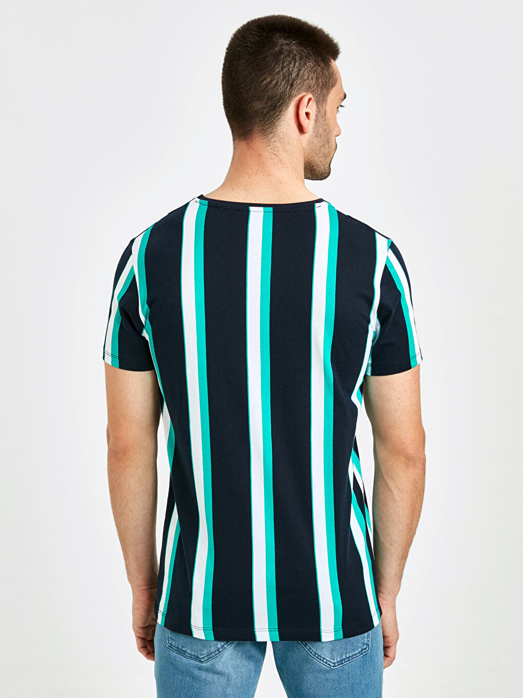 Lacivert Bisiklet Yaka Penye Erkek Tişört-2