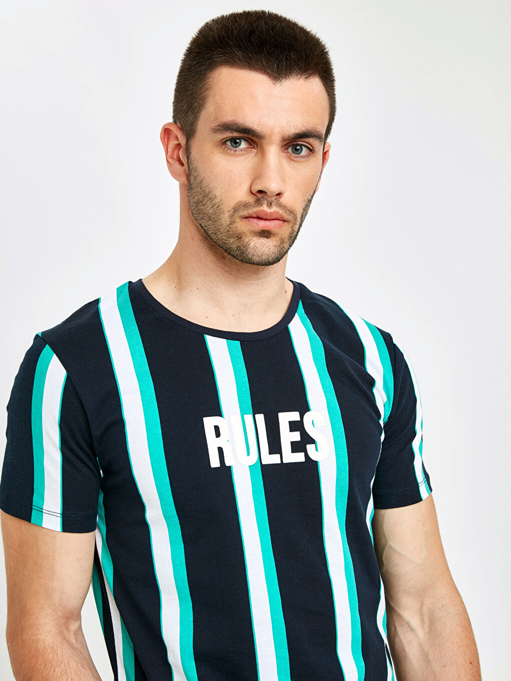 Lacivert Bisiklet Yaka Penye Erkek Tişört-3