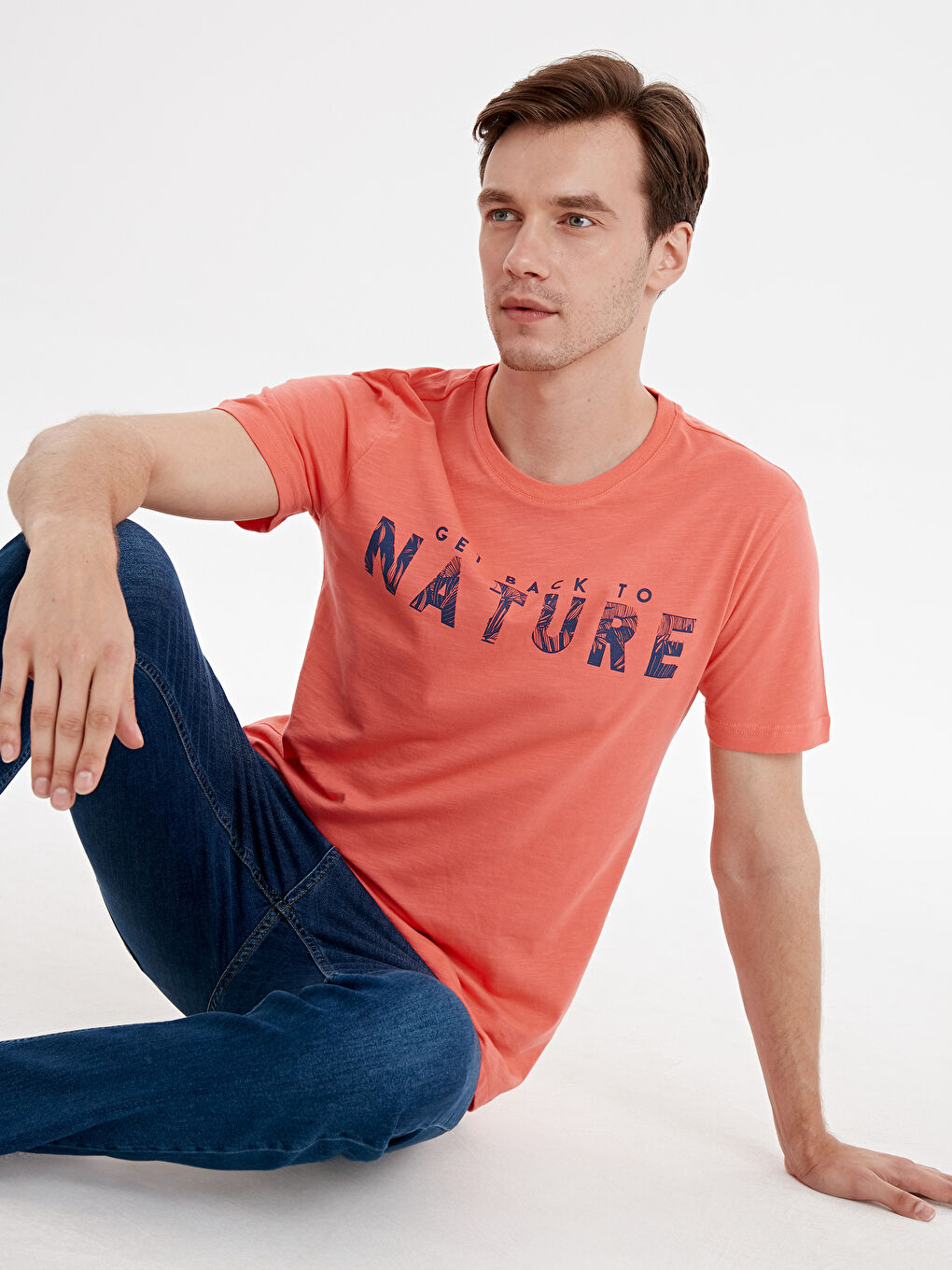 Mercan Bisiklet Yaka Penye Erkek Tişört