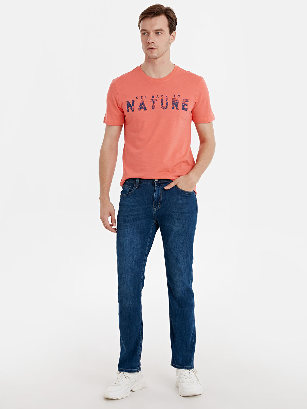 Mercan Bisiklet Yaka Penye Erkek Tişört-2