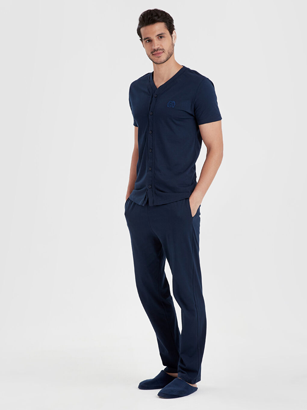 Lacivert Standart Kalıp Erkek Pijama Takımı