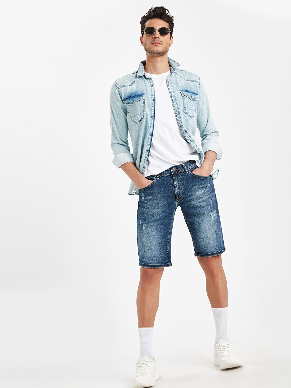 İndigo Standart Kalıp Erkek Jean Şort